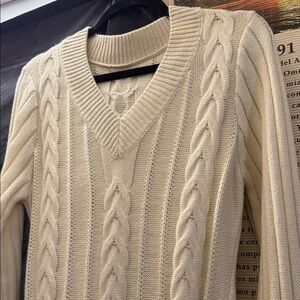 SHEIN Cream Cable Knit Long Sleeve Dress